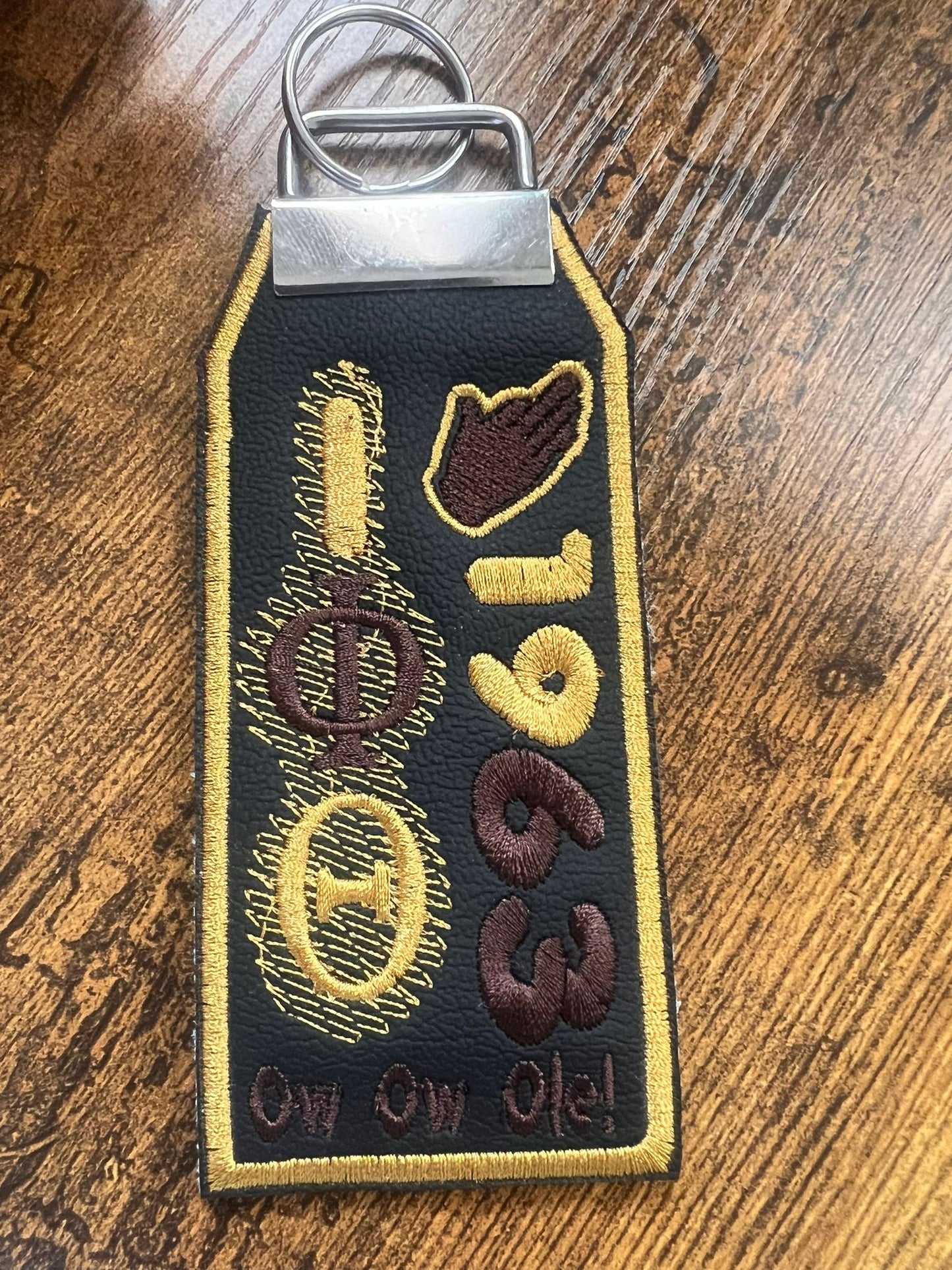 Iota Phi Theta Bag Tag (Gold Border)/Brown Hand/KeyRing