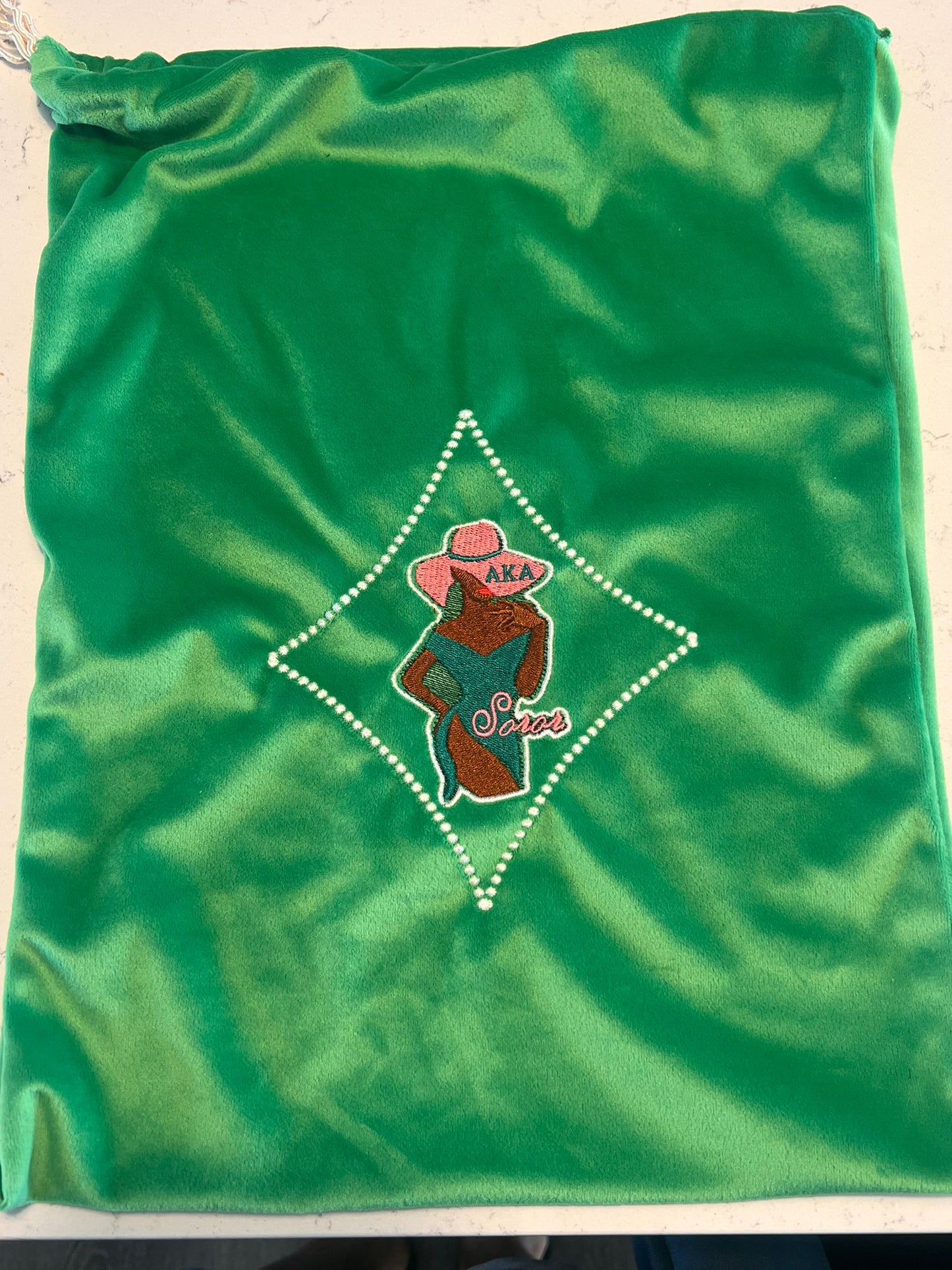 Alpha Kappa Alpha Avatar (Brown) - Velour Shoe Bag (Green) - AS IS