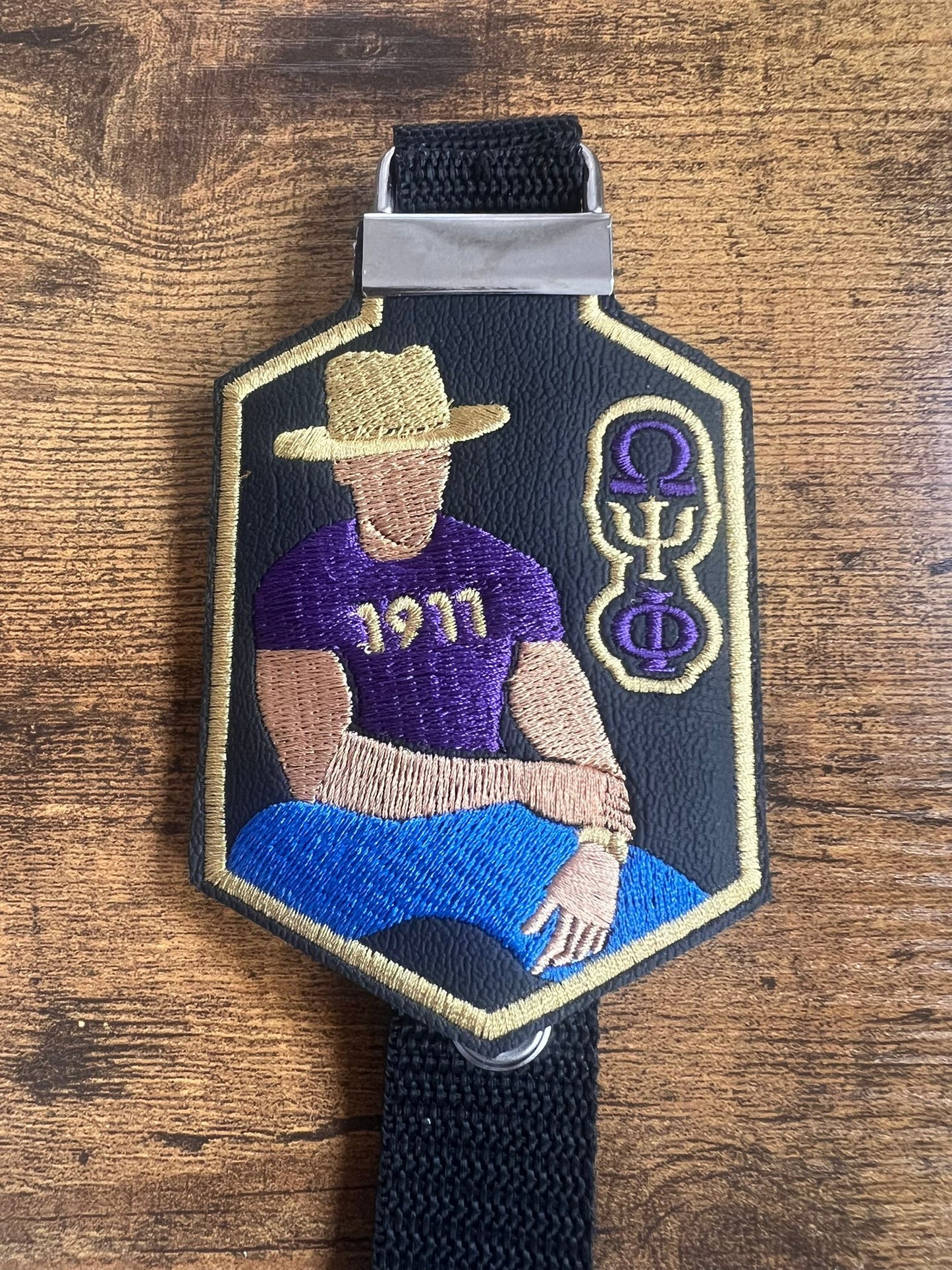 Omega Psi Phi Avatar Bag Tag (Tan) Gold Border Strap BUY NOW