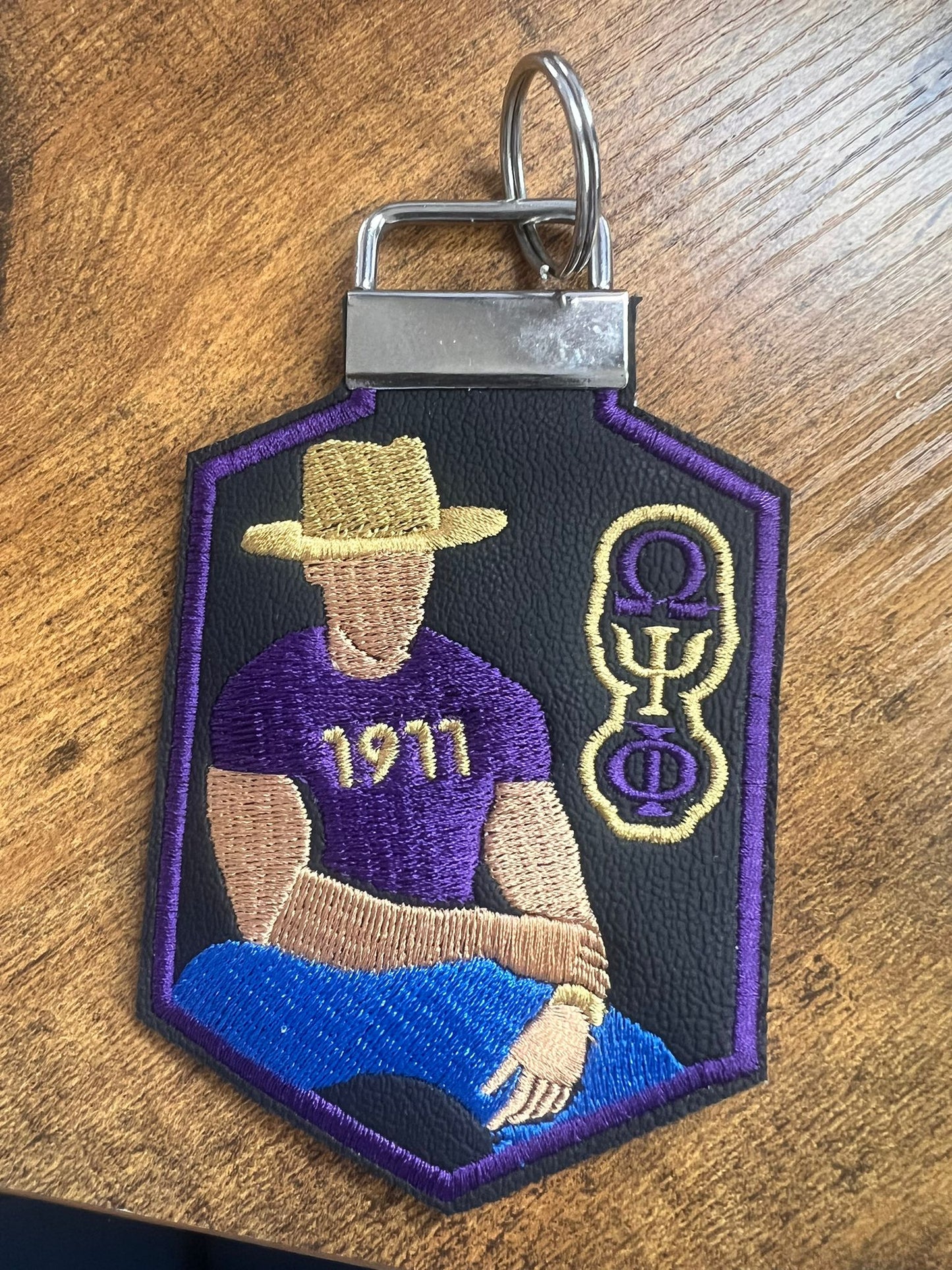 Omega Psi Phi Avatar Tag (Tan) Purple Border KeyRing BUY NOW