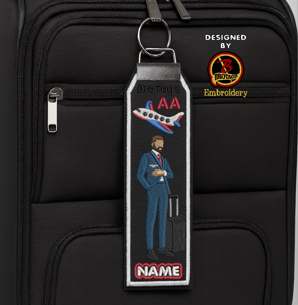 AMERICAN AIR Guy Avatar - Standing w/ Luggage - Classic Bag Tag