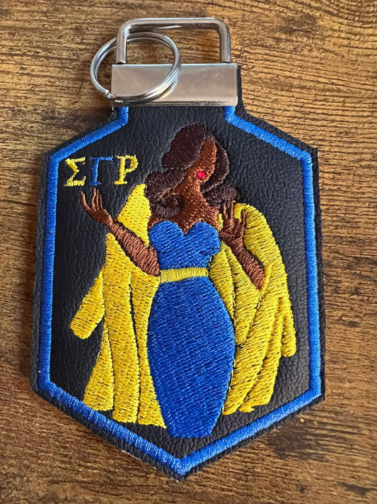 Sigma Gamma Rho Bag Tag (Brown) KeyRing Blue Border BUY NOW