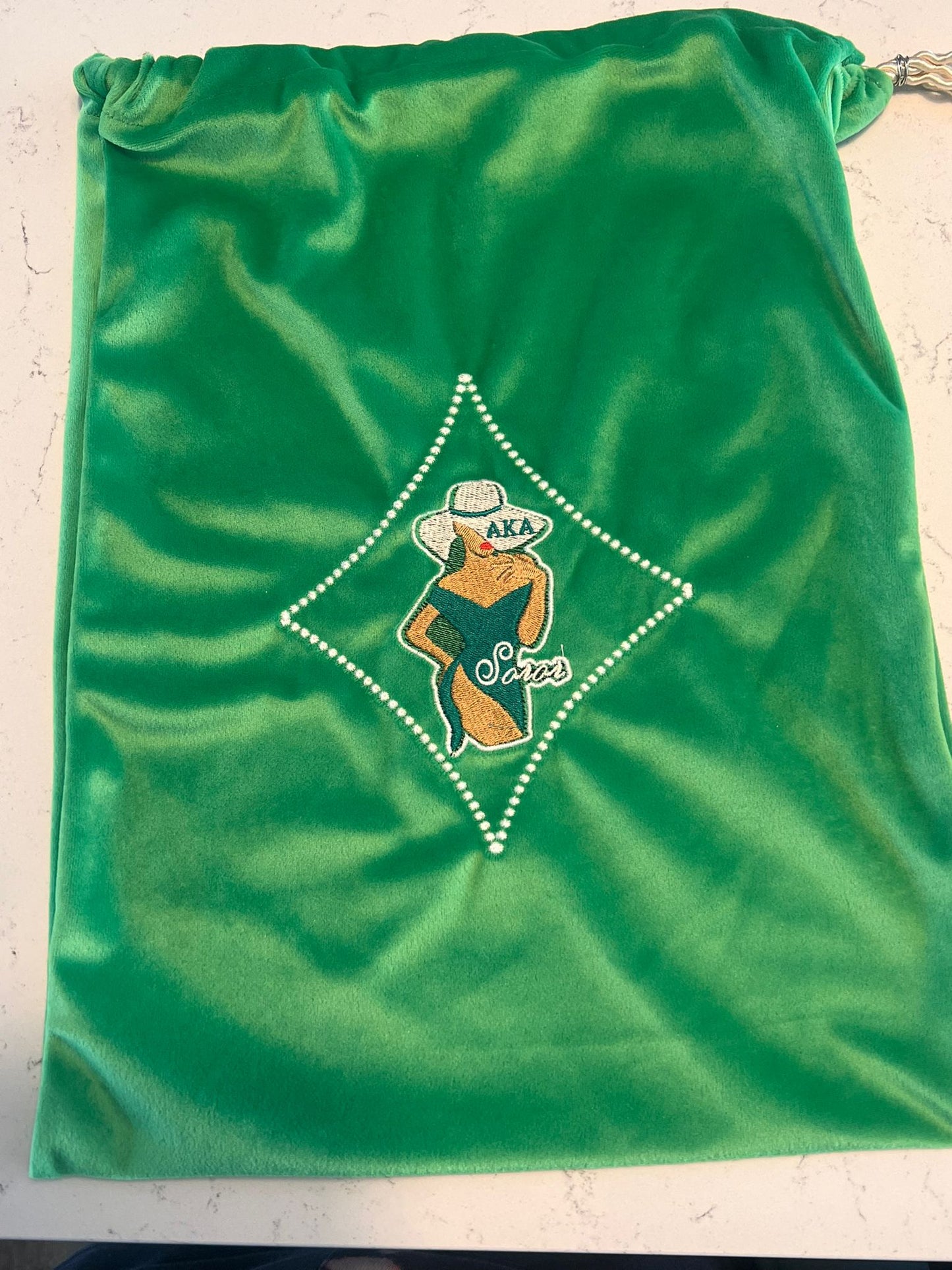 Alpha Kappa Alpha Avatar (Tan) - Velour Shoe Bag (Green) - AS IS